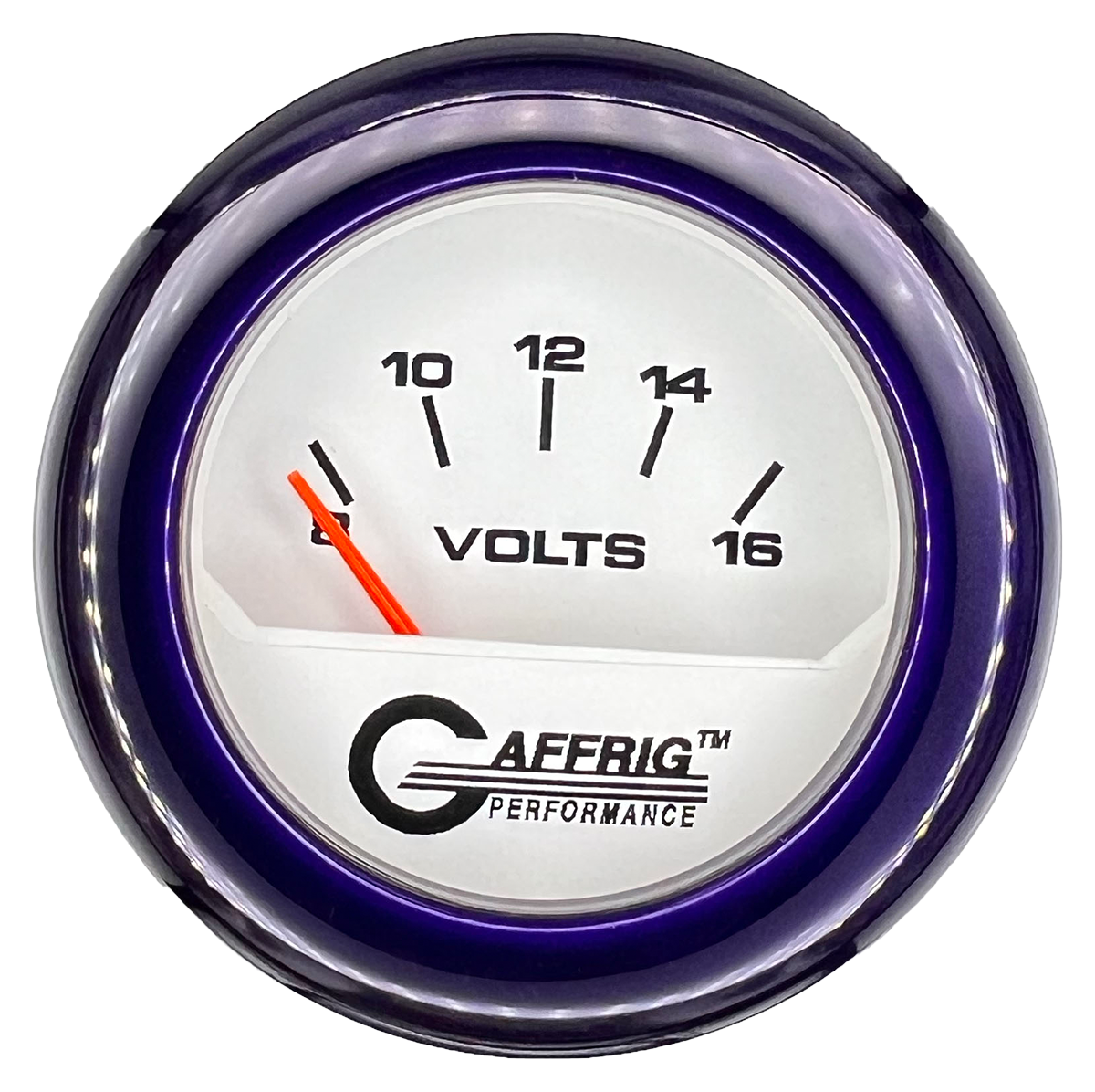 #195532 2 INCH ELECTRIC VOLTMETER 8-16 VOLT White Purple / Step