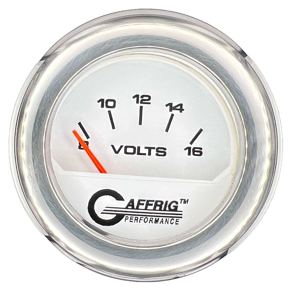 #195532 2 INCH ELECTRIC VOLTMETER 8-16 VOLT White Chrome / Step