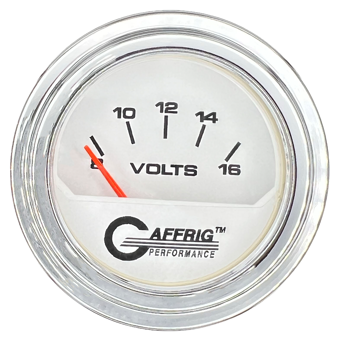 #195532 2 INCH ELECTRIC VOLTMETER 8-16 VOLT White Chrome / Step