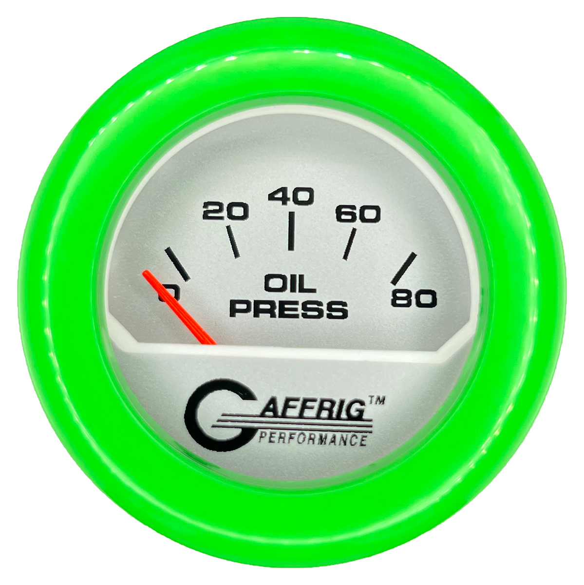 #195816 2 INCH ELECTRIC OIL PRESSURE 0-80 PSI PLATINUM Lime Green / Step