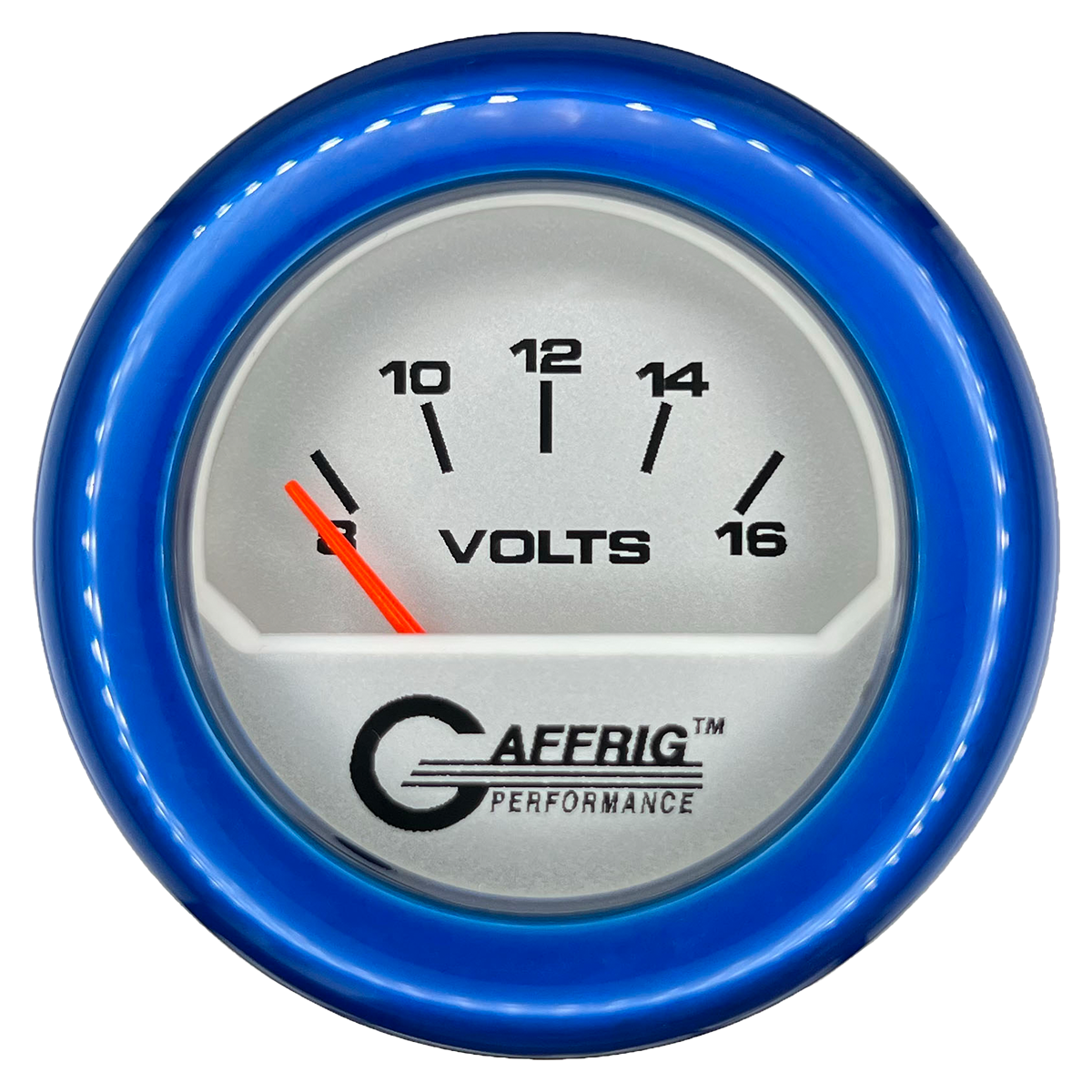#195832 2 INCH ELECTRIC VOLTMETER 8-16 VOLT PLATINUM Blue / Step