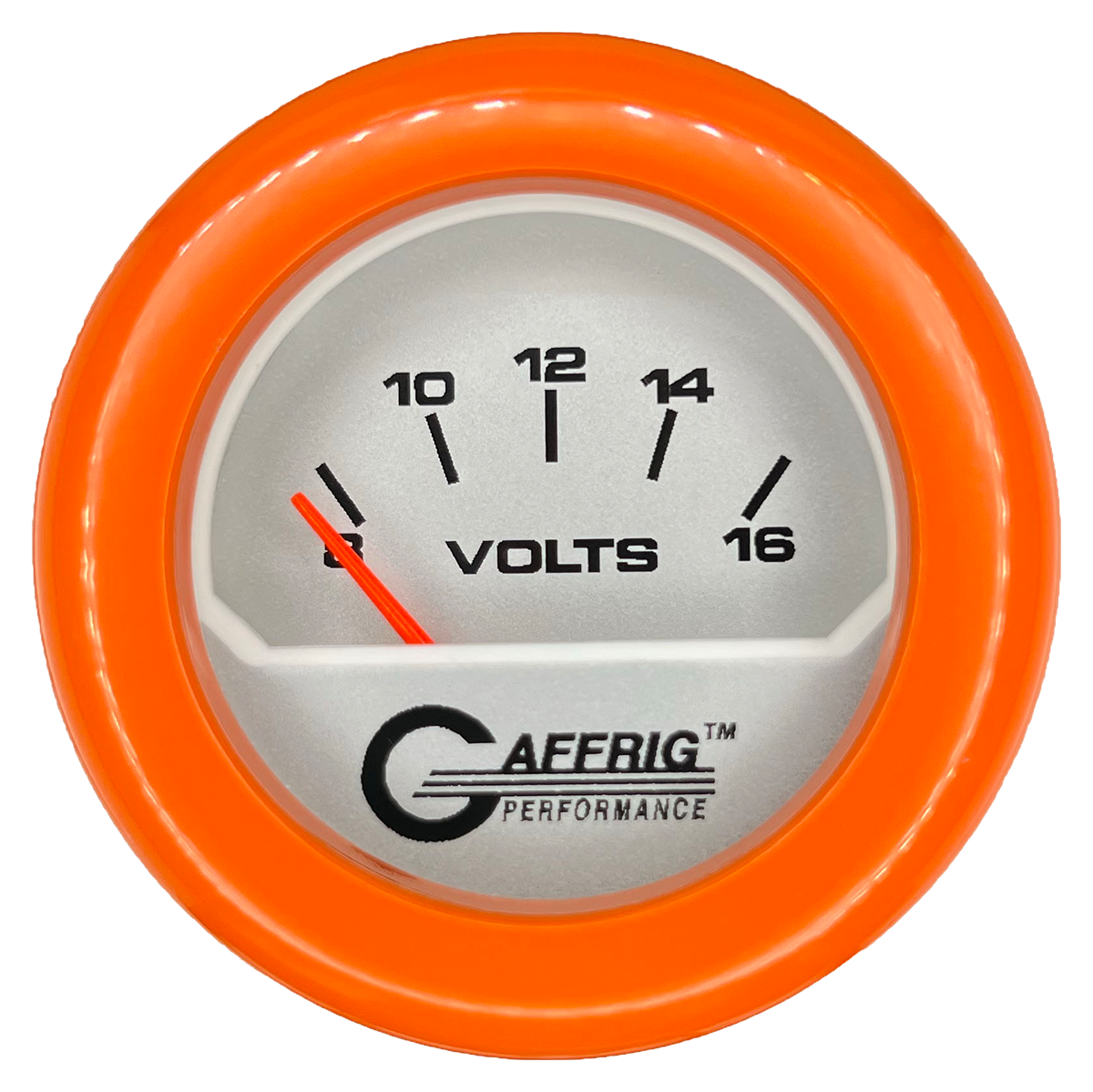#195832 2 INCH ELECTRIC VOLTMETER 8-16 VOLT PLATINUM Orange / Step