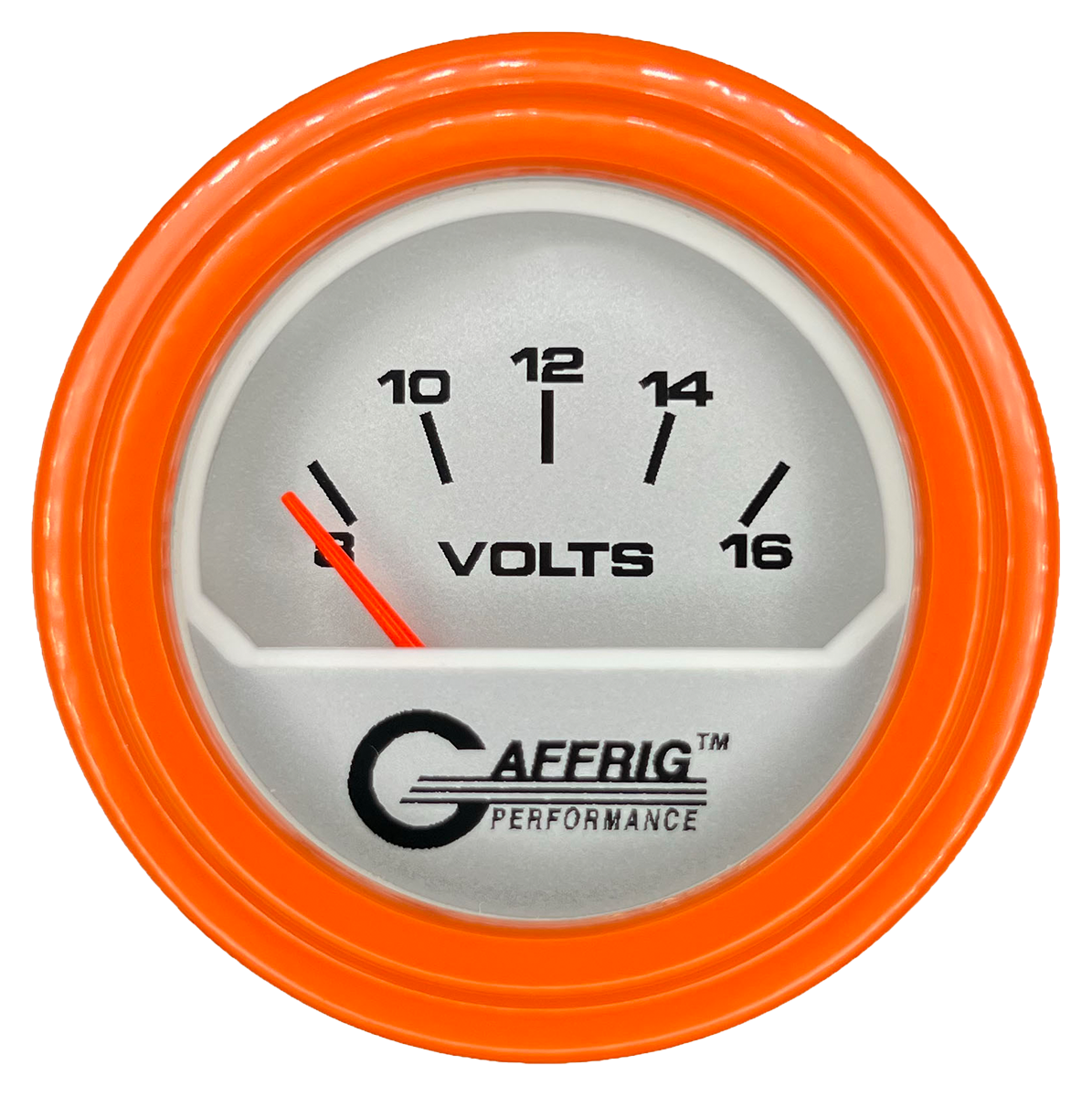 #195832 2 INCH ELECTRIC VOLTMETER 8-16 VOLT PLATINUM Orange / Step