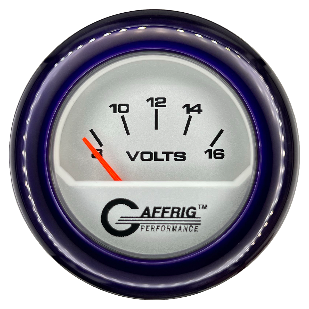 #195832 2 INCH ELECTRIC VOLTMETER 8-16 VOLT PLATINUM Purple / Step