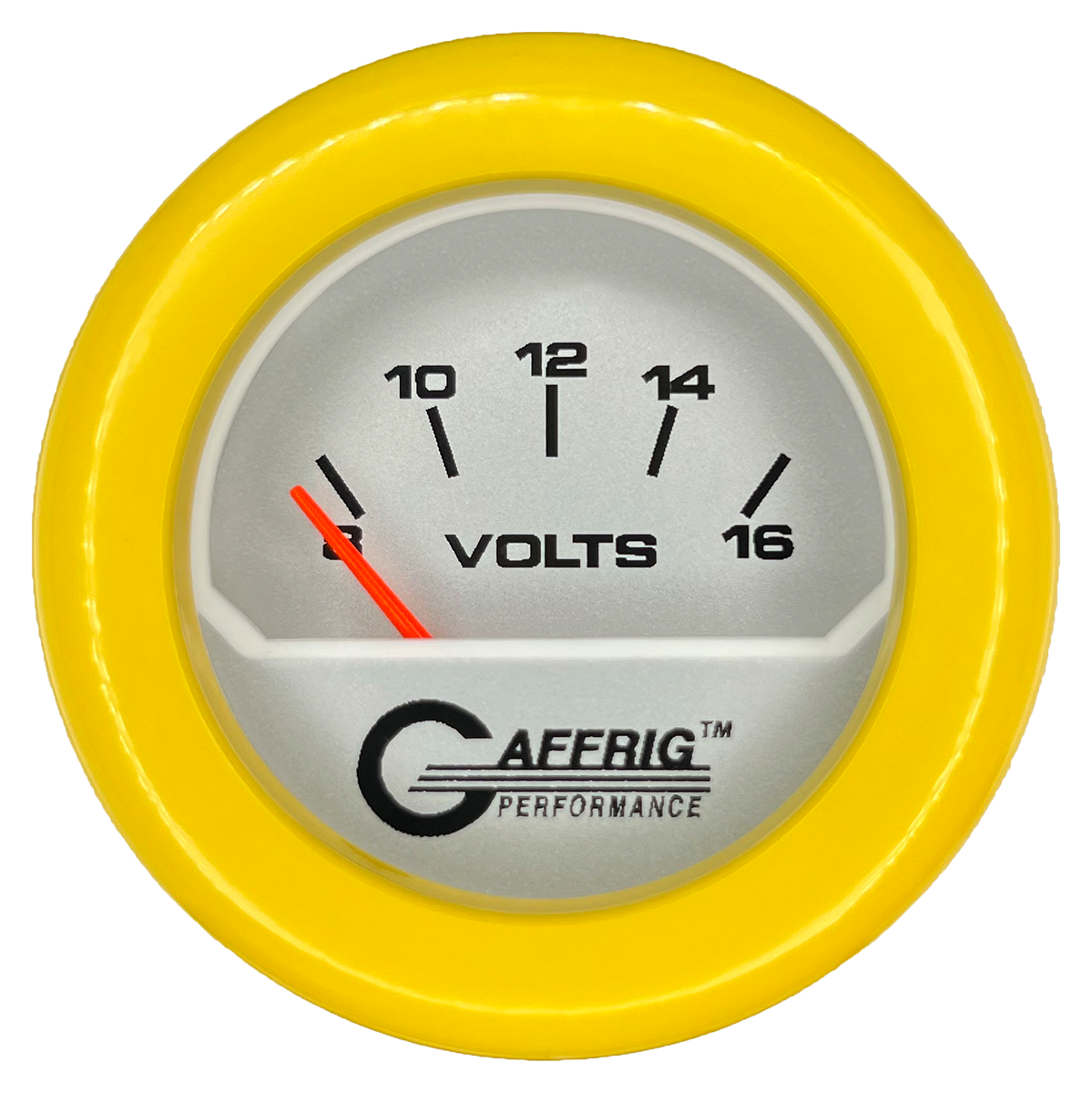 #195832 2 INCH ELECTRIC VOLTMETER 8-16 VOLT PLATINUM Yellow / Step