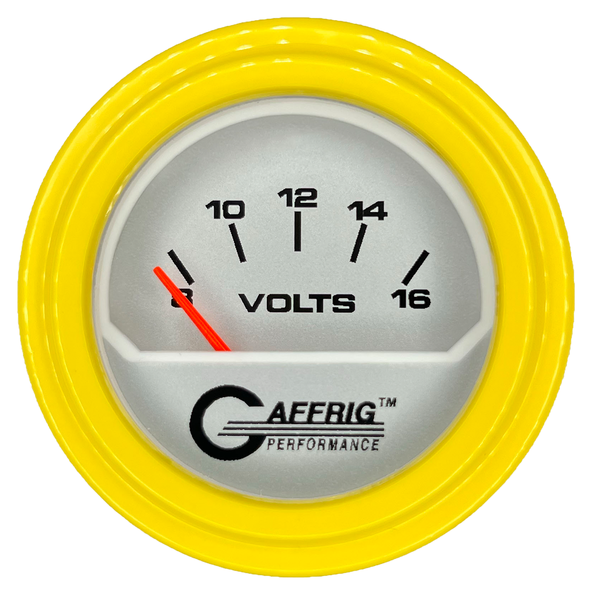 #195832 2 INCH ELECTRIC VOLTMETER 8-16 VOLT PLATINUM Yellow / Step