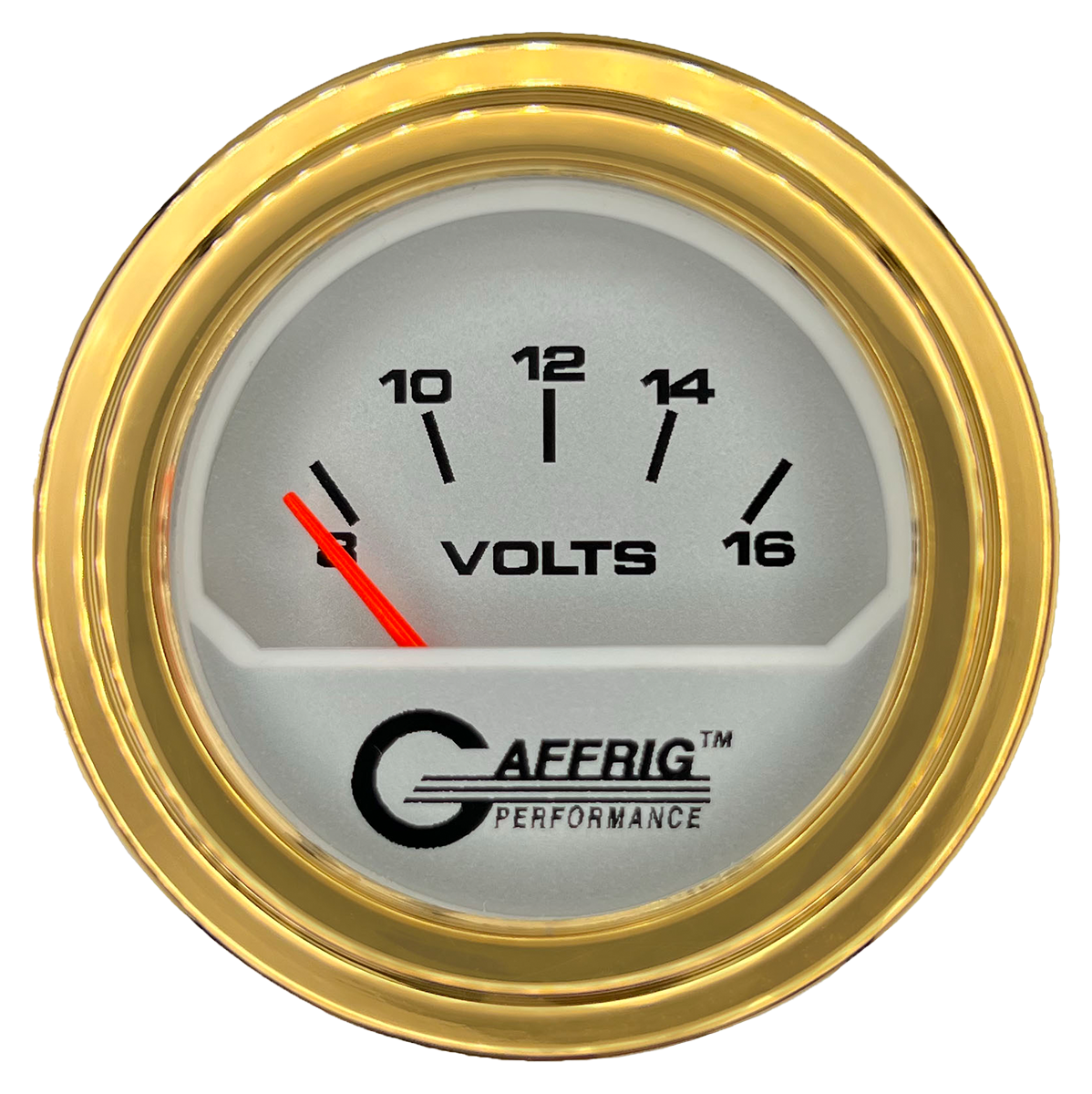 #195832 2 INCH ELECTRIC VOLTMETER 8-16 VOLT PLATINUM Gold / Step