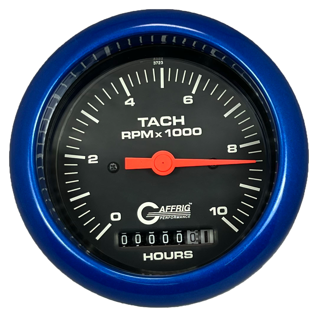 #4256 3 3/8 INCH ELECTRIC TACH/HOUR METER 0-10000 RPM BLACK Blue / Step