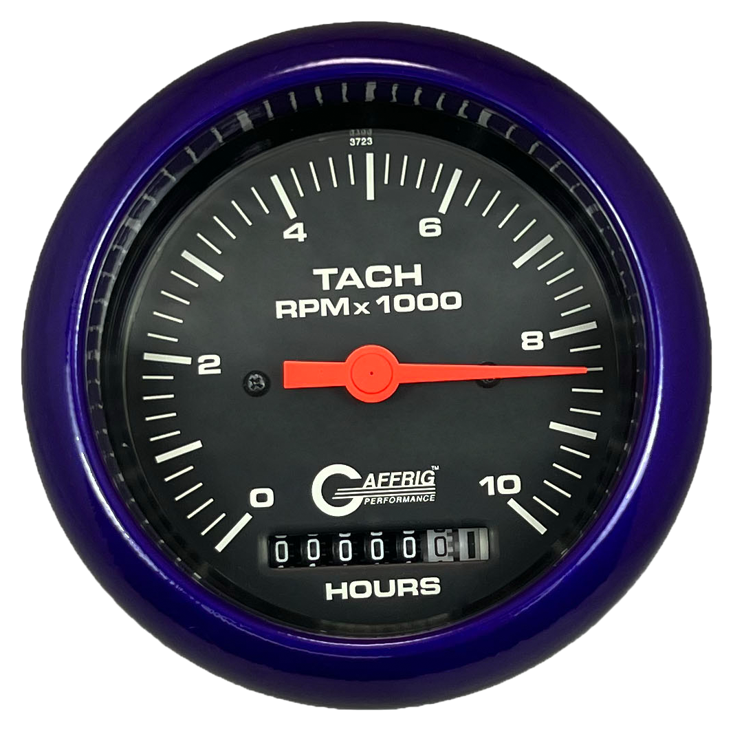 #4256 3 3/8 INCH ELECTRIC TACH/HOUR METER 0-10000 RPM BLACK Purple / Step