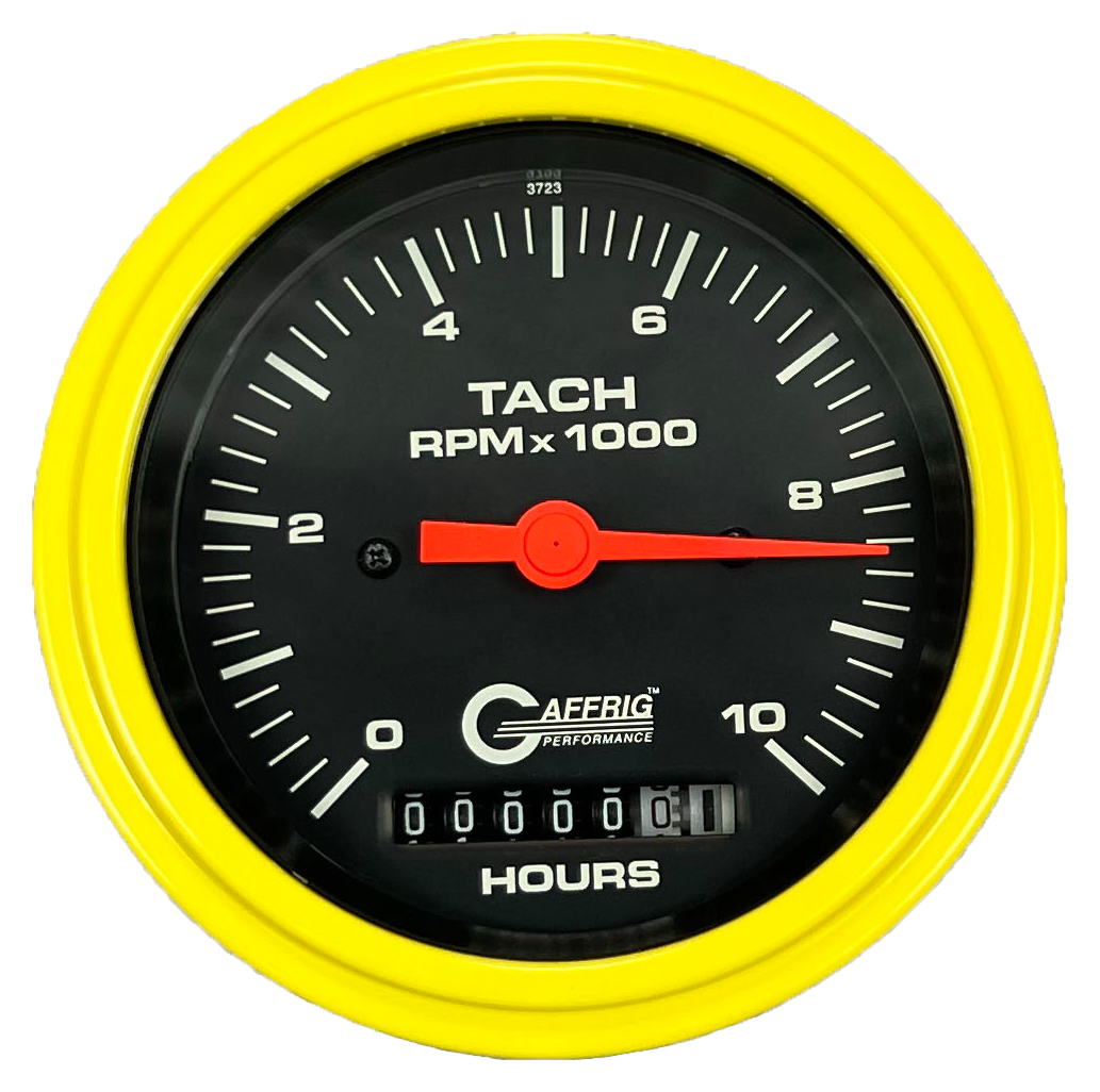#4256 3 3/8 INCH ELECTRIC TACH/HOUR METER 0-10000 RPM BLACK Yellow / Step