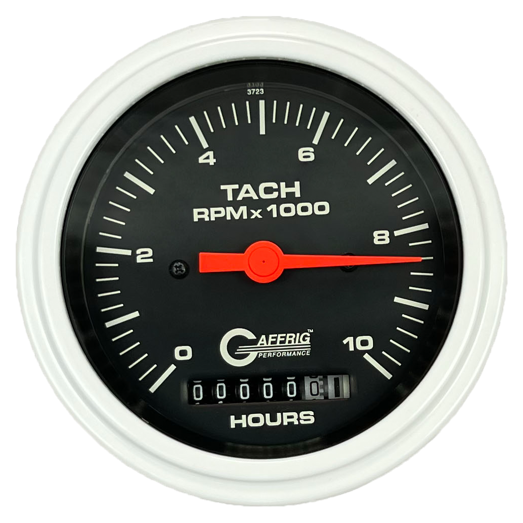 #4256 3 3/8 INCH ELECTRIC TACH/HOUR METER 0-10000 RPM BLACK White / Fat