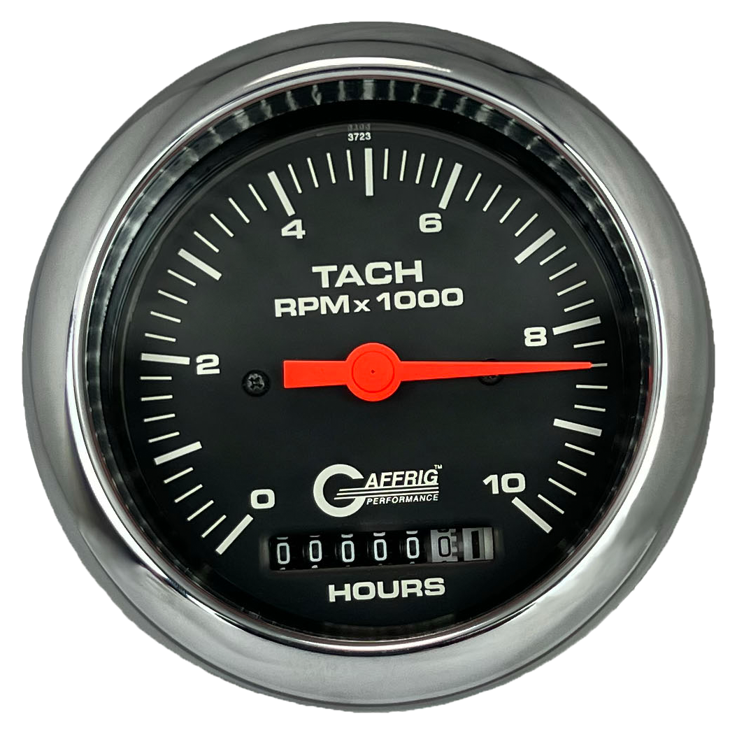 #4256 3 3/8 INCH ELECTRIC TACH/HOUR METER 0-10000 RPM BLACK Chrome / Step