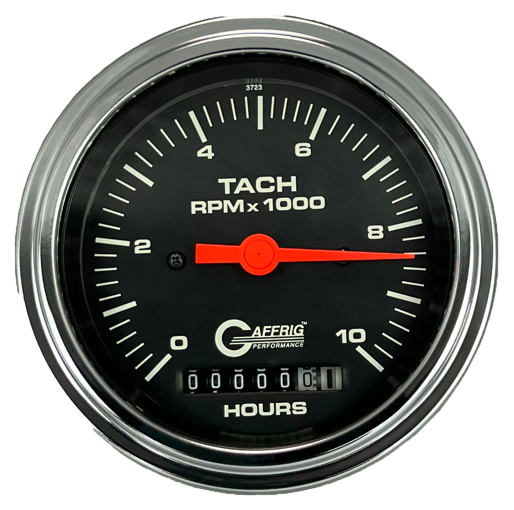 #4256 3 3/8 INCH ELECTRIC TACH/HOUR METER 0-10000 RPM BLACK Chrome / Step
