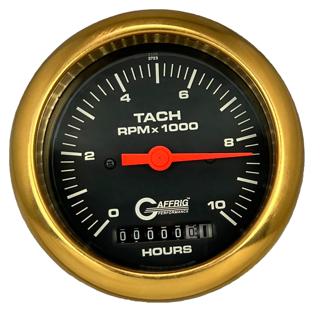#4256 3 3/8 INCH ELECTRIC TACH/HOUR METER 0-10000 RPM BLACK Gold / Step