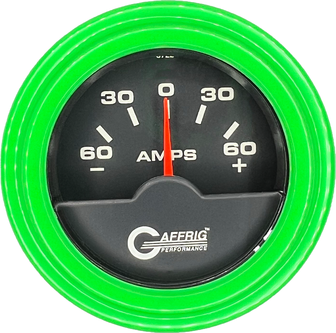 GAFFRIG PART #5000 2 INCH ELECTRIC AMMETER GAUGE -60/+60 AMP BLACK LIME GREEN / STEP RIM