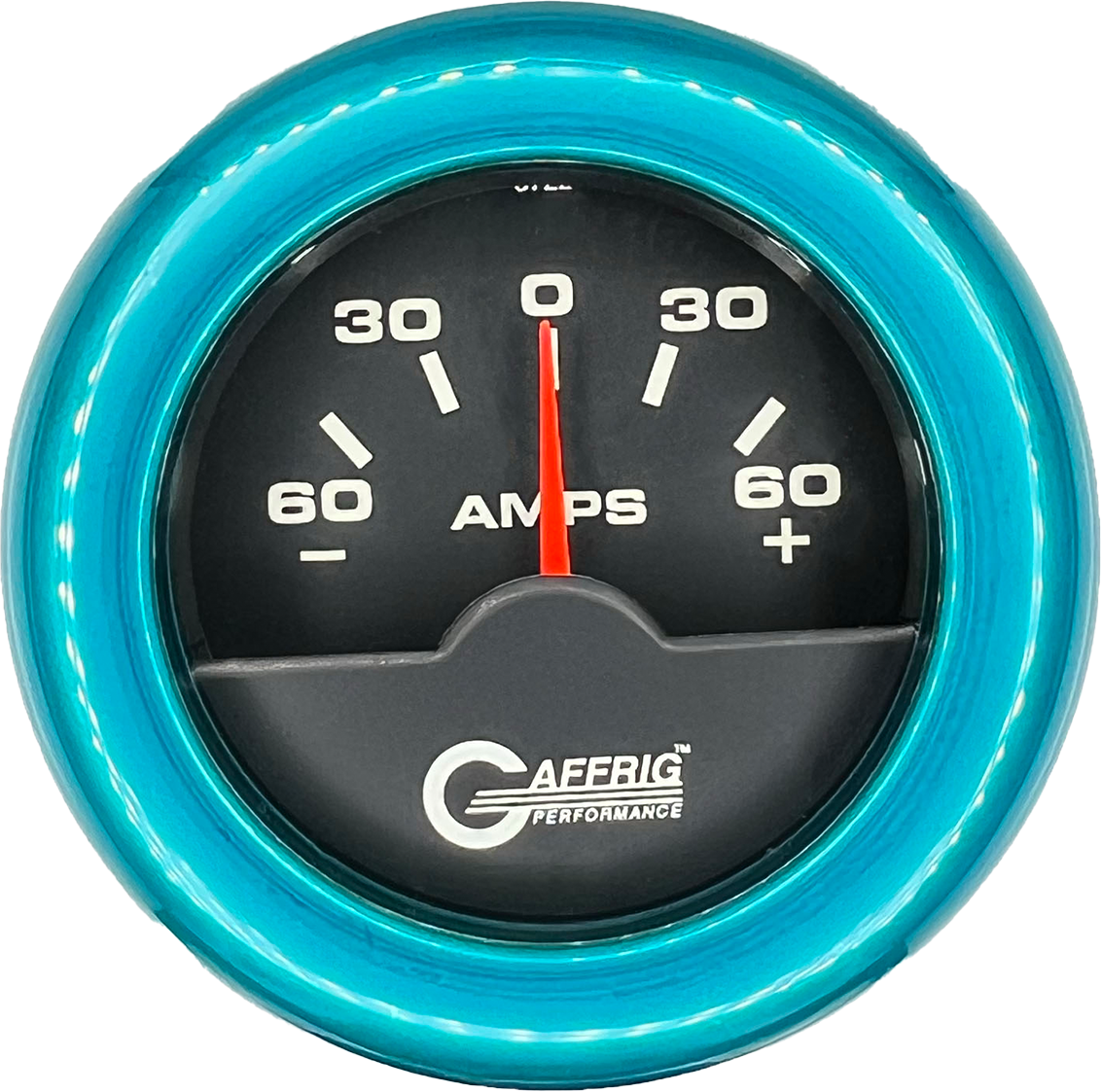 GAFFRIG PART #5000 2 INCH ELECTRIC AMMETER GAUGE -60/+60 AMP BLACK TEAL / STEP RIM