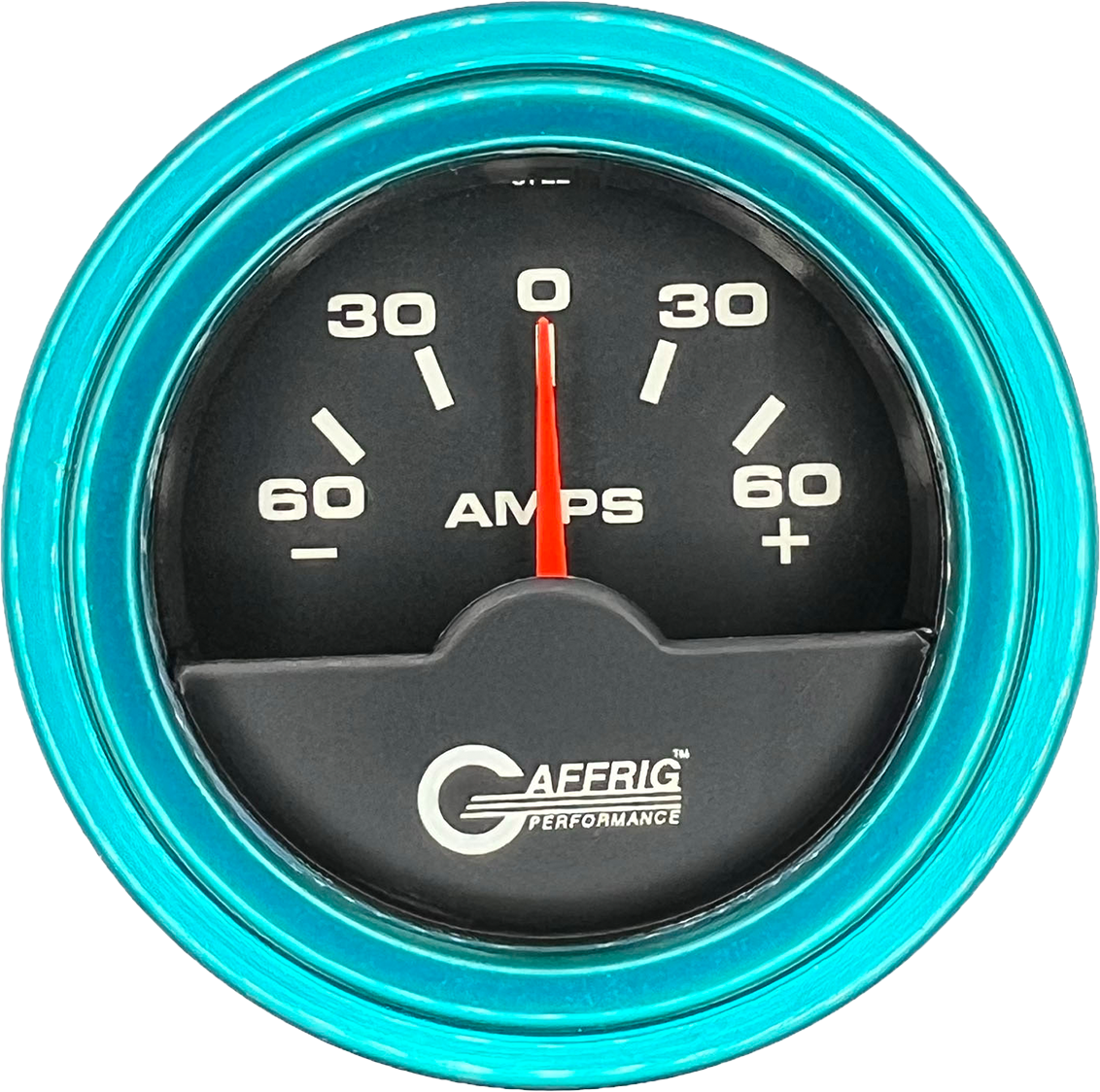 GAFFRIG PART #5000 2 INCH ELECTRIC AMMETER GAUGE -60/+60 AMP BLACK TEAL / STEP RIM
