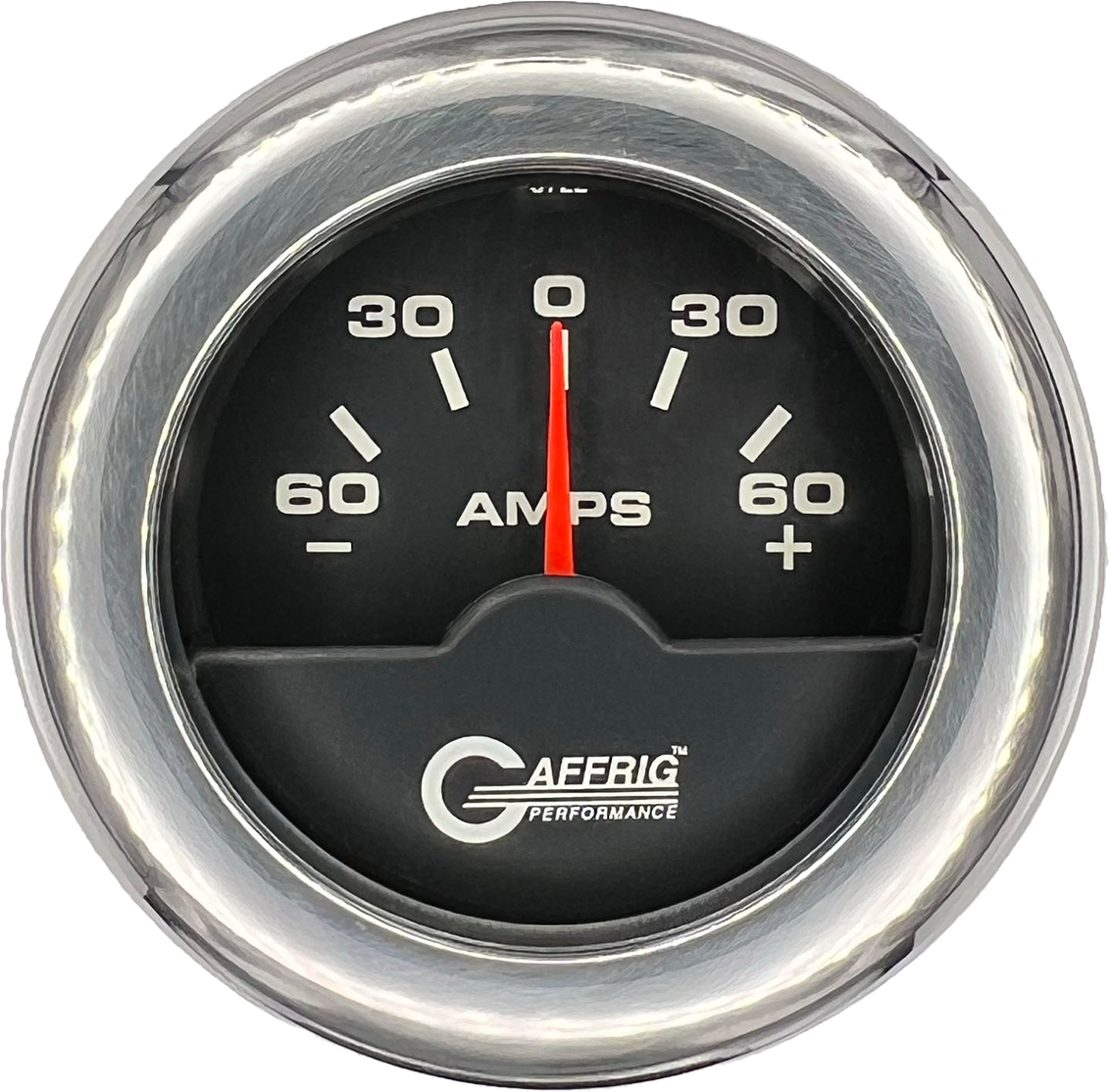 GAFFRIG PART #5000 2 INCH ELECTRIC AMMETER GAUGE -60/+60 AMP BLACK CHROME / STEP RIM