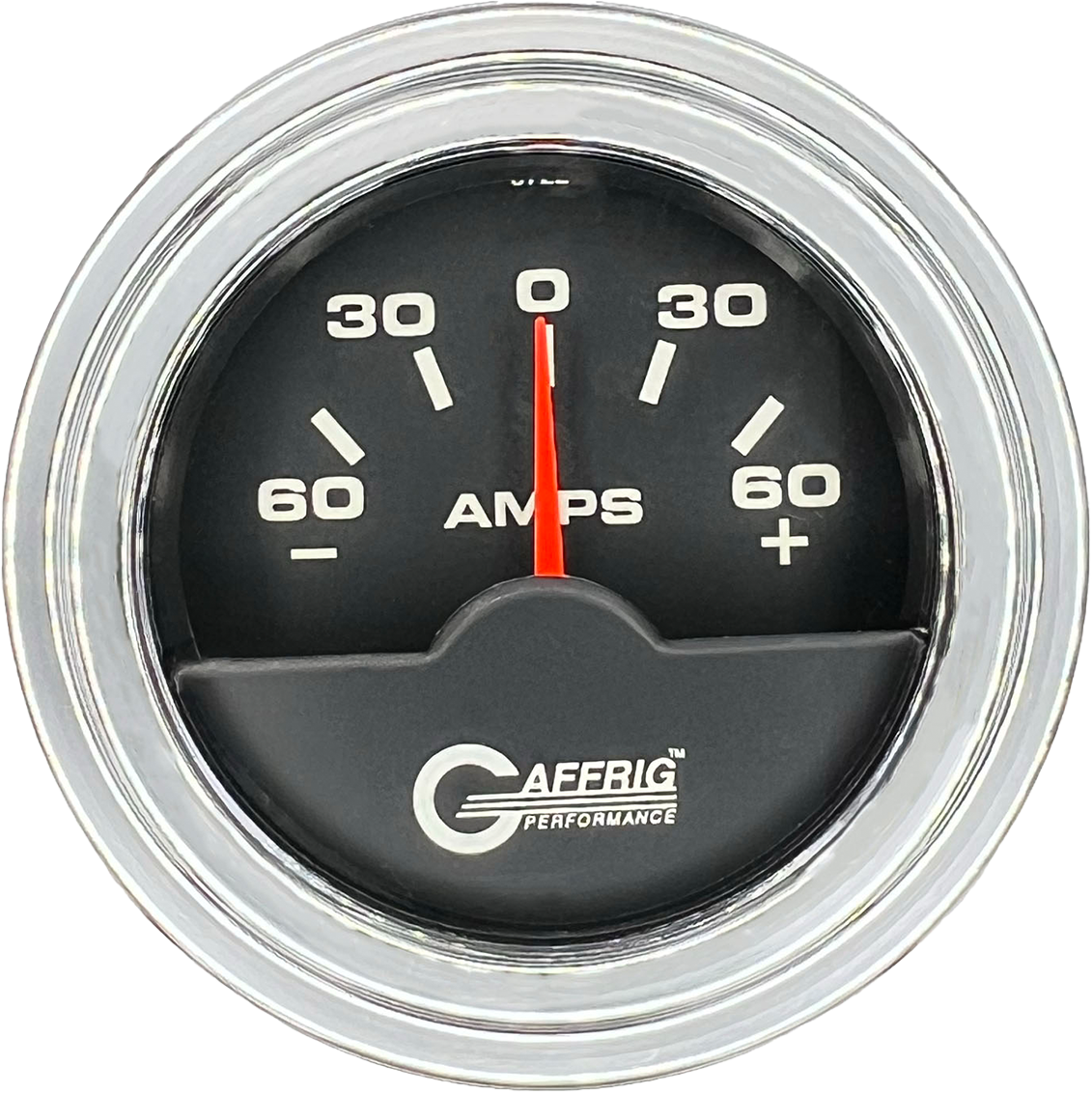 GAFFRIG PART #5000 2 INCH ELECTRIC AMMETER GAUGE -60/+60 AMP BLACK CHROME / STEP RIM