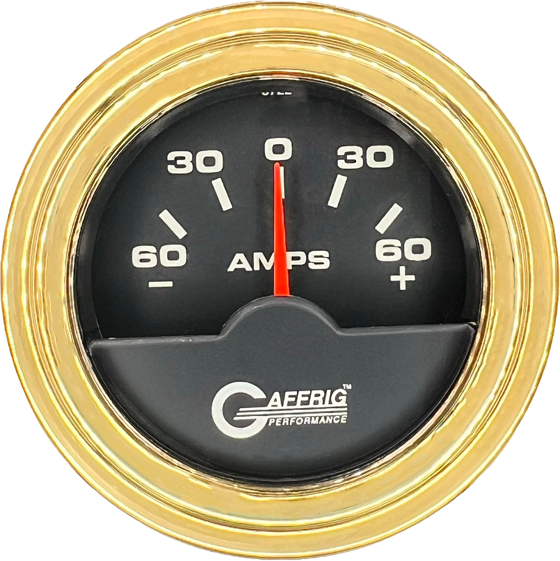 GAFFRIG PART #5000 2 INCH ELECTRIC AMMETER GAUGE -60/+60 AMP BLACK GOLD / STEP RIM