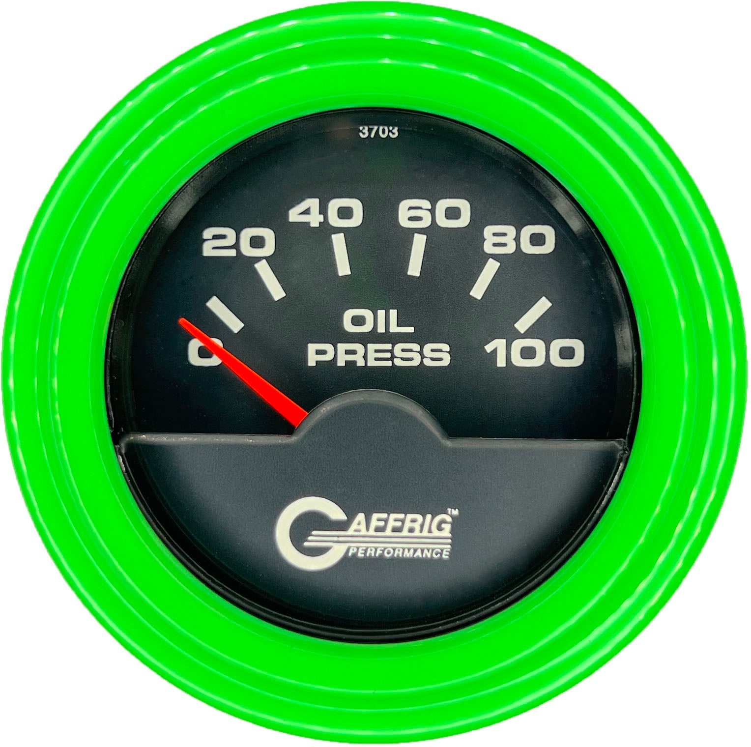 GAFFRIG PART #5012 2 INCH ELECTRIC OIL PRESSURE GAUGE 0-100 PSI BLACK LIME GREEN / STEP RIM