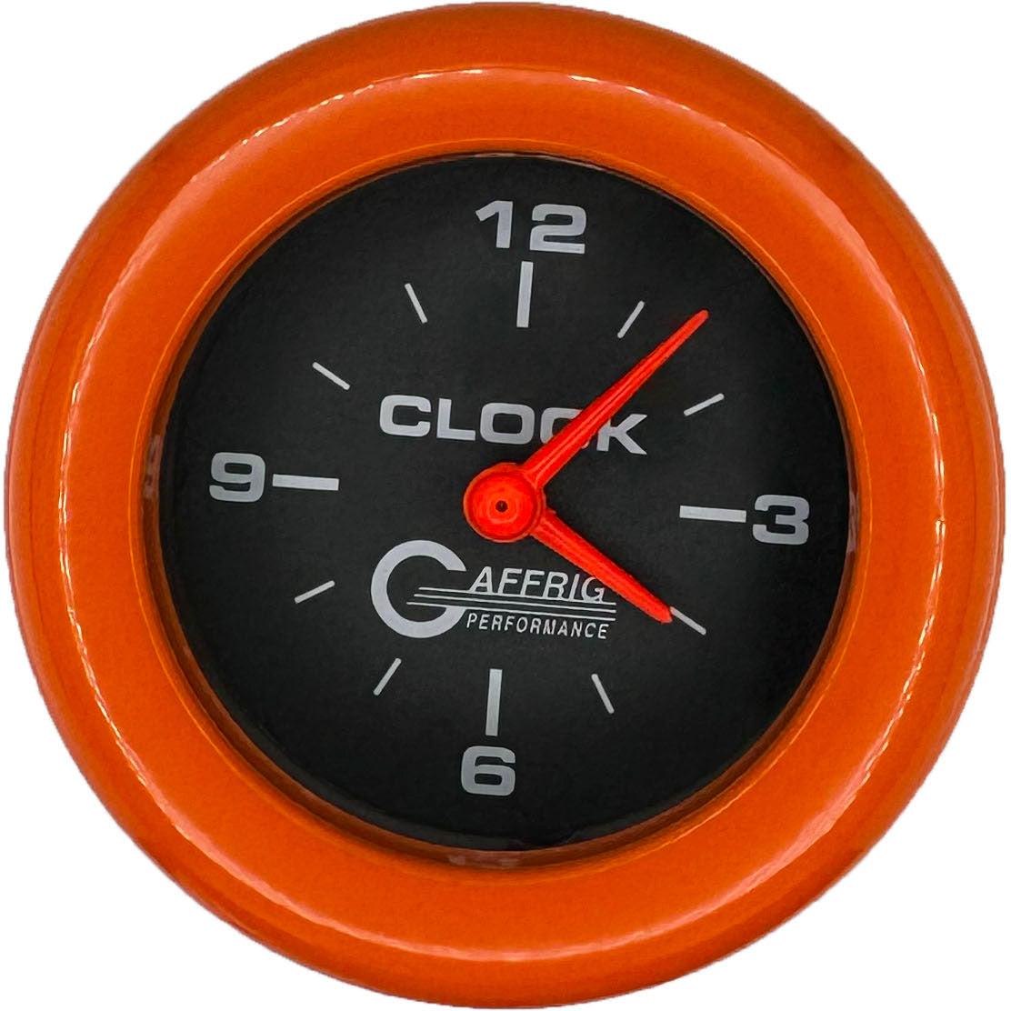GAFFRIG PART #5054 2 INCH ELECTRIC CLOCK GAUGE BLACK ORANGE / STEP RIM