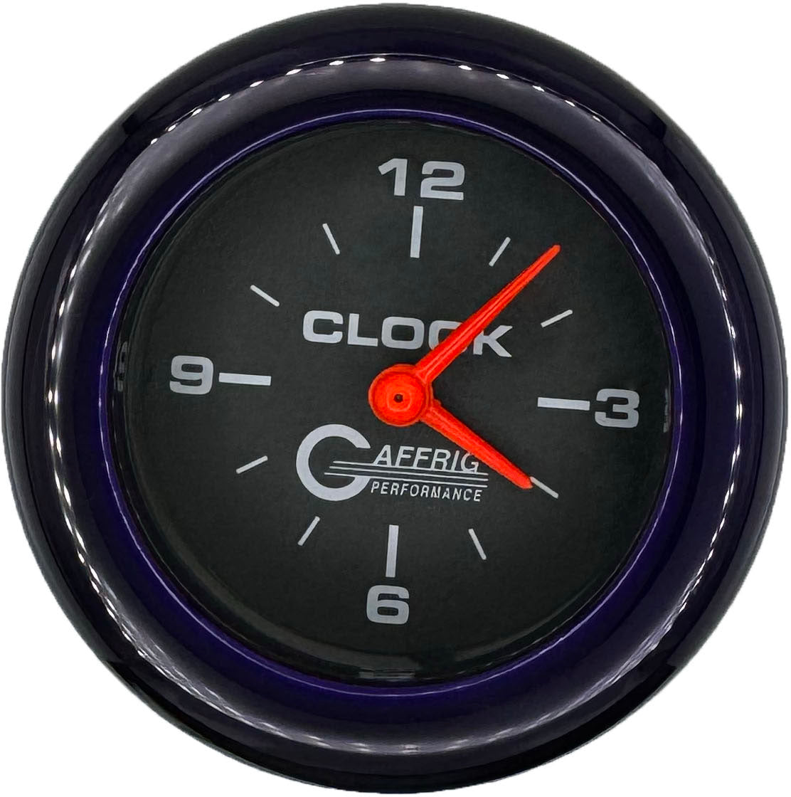 GAFFRIG PART #5054 2 INCH ELECTRIC CLOCK GAUGE BLACK PURPLE / STEP RIM