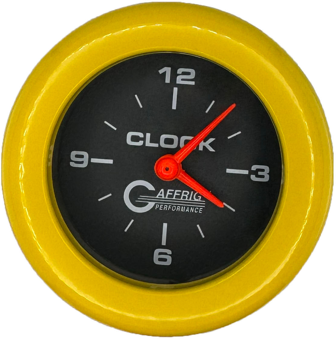 GAFFRIG PART #5054 2 INCH ELECTRIC CLOCK GAUGE BLACK YELLOW / STEP RIM