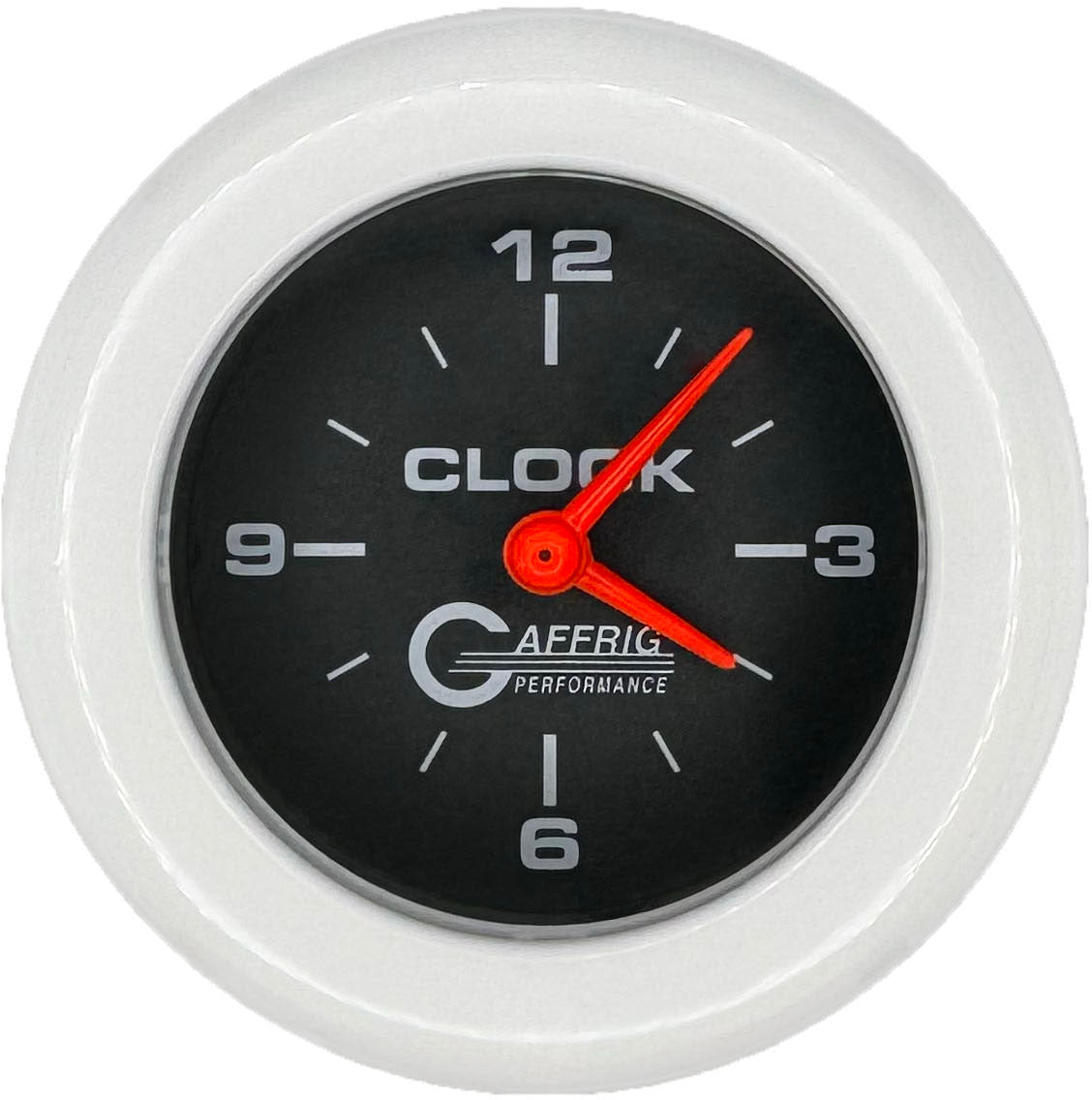 GAFFRIG PART #5054 2 INCH ELECTRIC CLOCK GAUGE BLACK WHITE / STEP RIM