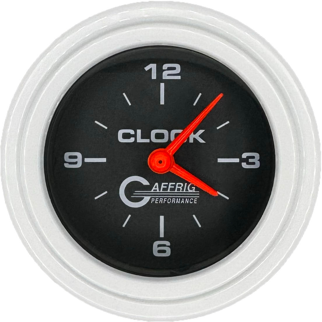 GAFFRIG PART #5054 2 INCH ELECTRIC CLOCK GAUGE BLACK WHITE / STEP RIM