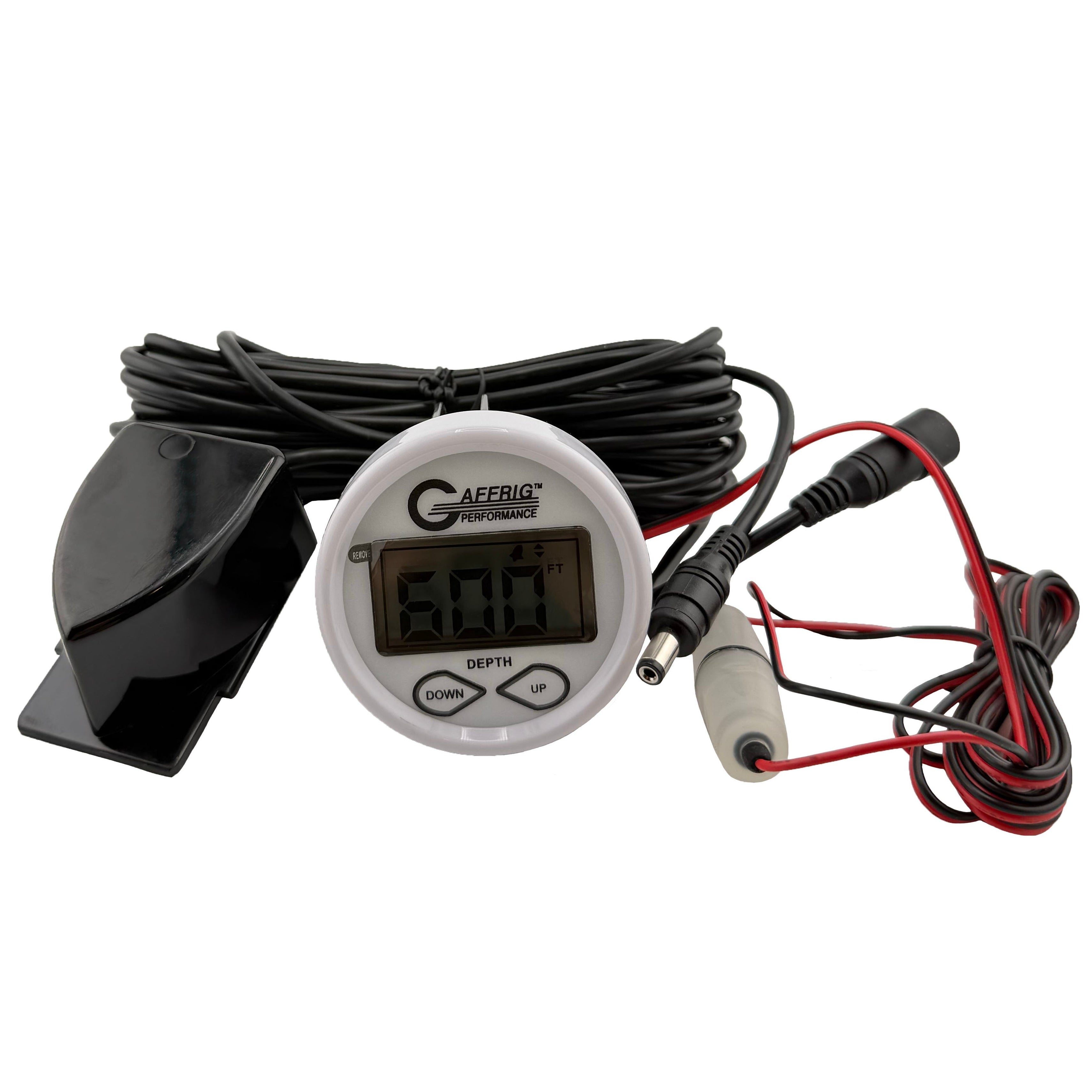 GAFFRIG PART #5507 2 INCH HIGH PERFORMANCE DIGITAL DEPTH SOUNDER MARINE BOAT GAUGE KIT WHITE W/ALARM AIR & WATER TEMPERATURE AND TRANSDUCER