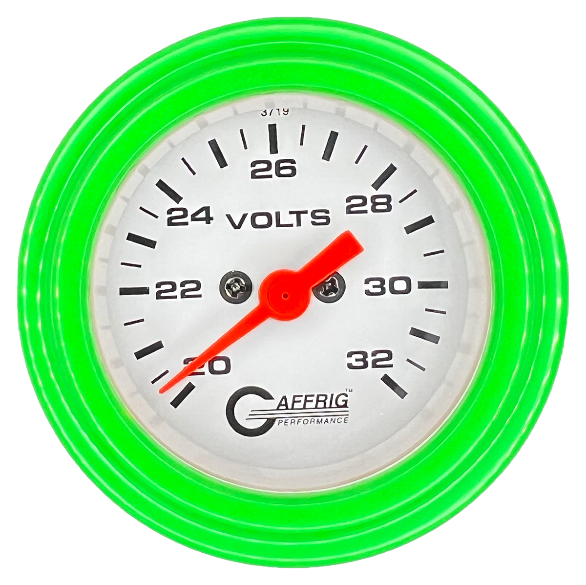 #5538 2 INCH ELECTRIC VOLTMETER 16-32 VOLT WHITE Lime Green / Step