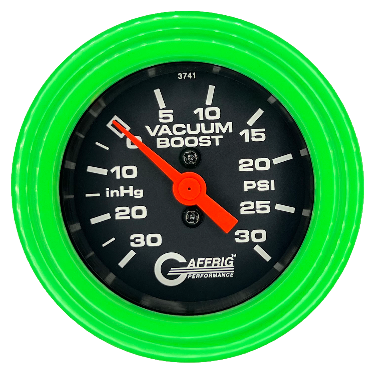 #6018 2 INCH MECHANICAL VACUUM 0-30HG/BOOST 0-30 PSI- BLACK Lime Green / Step