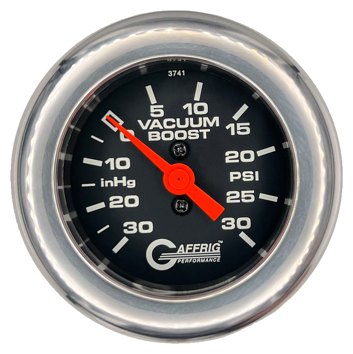 #6018 2 INCH MECHANICAL VACUUM 0-30HG/BOOST 0-30 PSI- BLACK Chrome / Fat