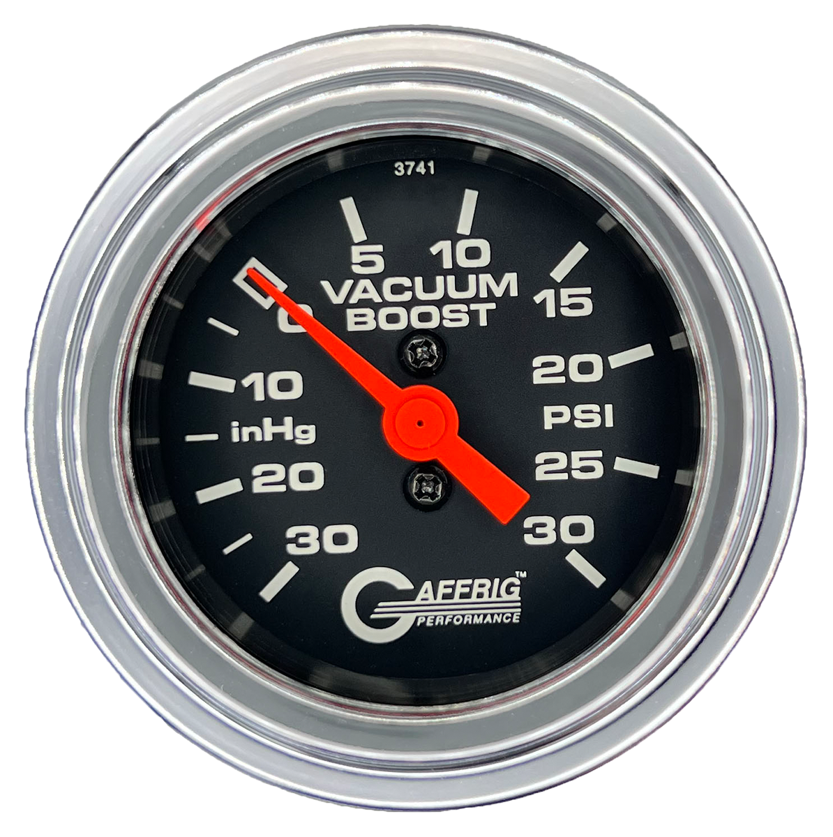 #6018 2 INCH MECHANICAL VACUUM 0-30HG/BOOST 0-30 PSI- BLACK Chrome / Fat