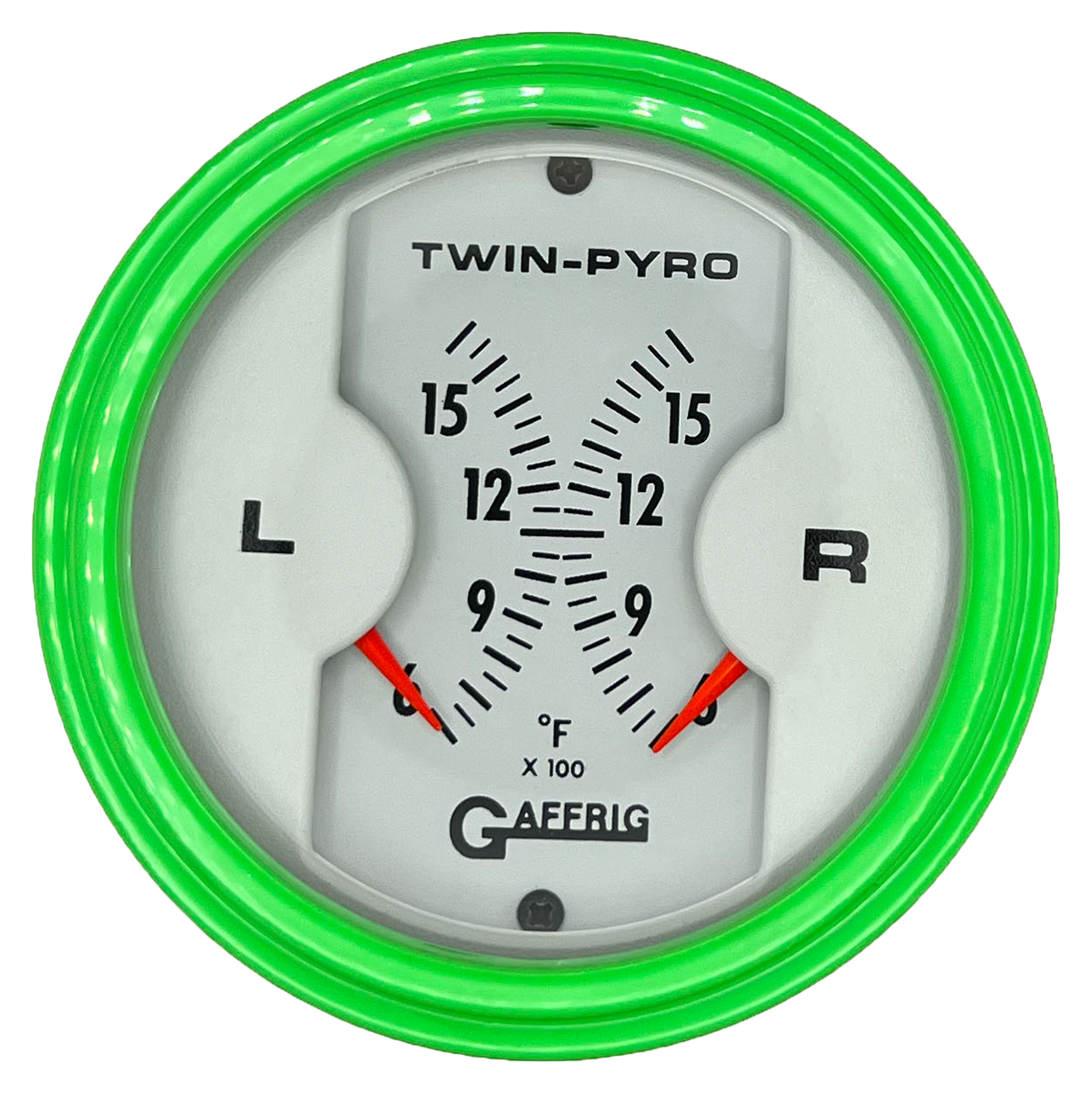 #6526 3 INCH MECHANICAL DUAL PYROMETER 600 - 1600 F WHITE Lime Green / Step