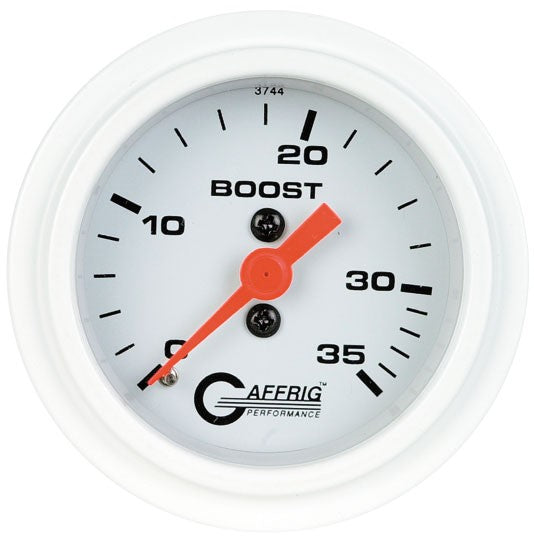 GAFFRIG PART #6502 2 INCH MECHANICAL BOOST GAUGE 0-35 PSI WHITE