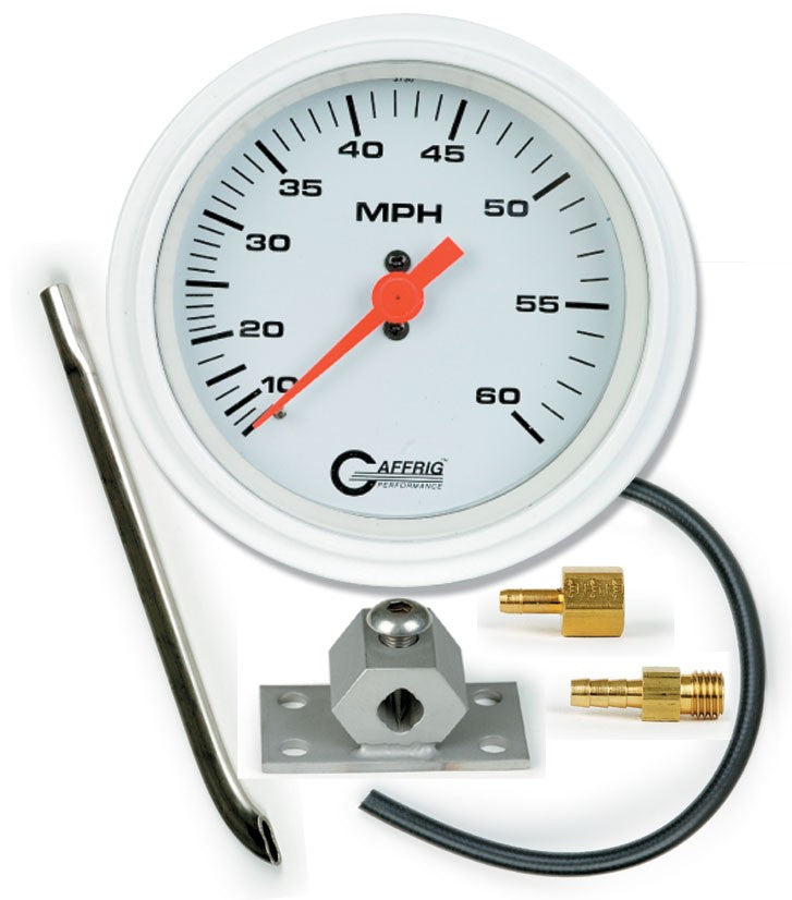 GAFFRIG PART #4534 3 3/8 INCH MECHANICAL DRY SPEEDOMETER MARINE BOAT GAUGE 200 MPH KIT WHITE