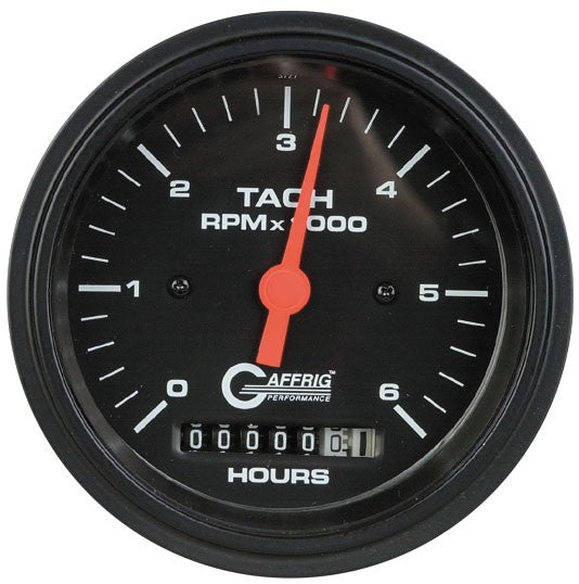 GAFFRIG PART #194258 3 3/8 INCH ELECTRIC TACH/HOUR METER GAUGE 0-6000 RPM BLACK