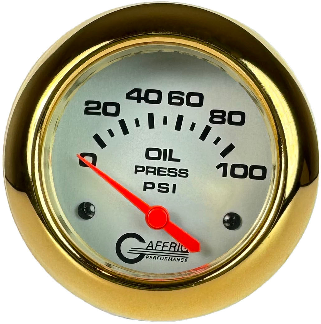 GAFFRIG PART #11002 2 5/8 INCH ELECTRIC OIL PRESSURE 0-100 PSI - INCLUDES SENDER PLATINUM GOLD
