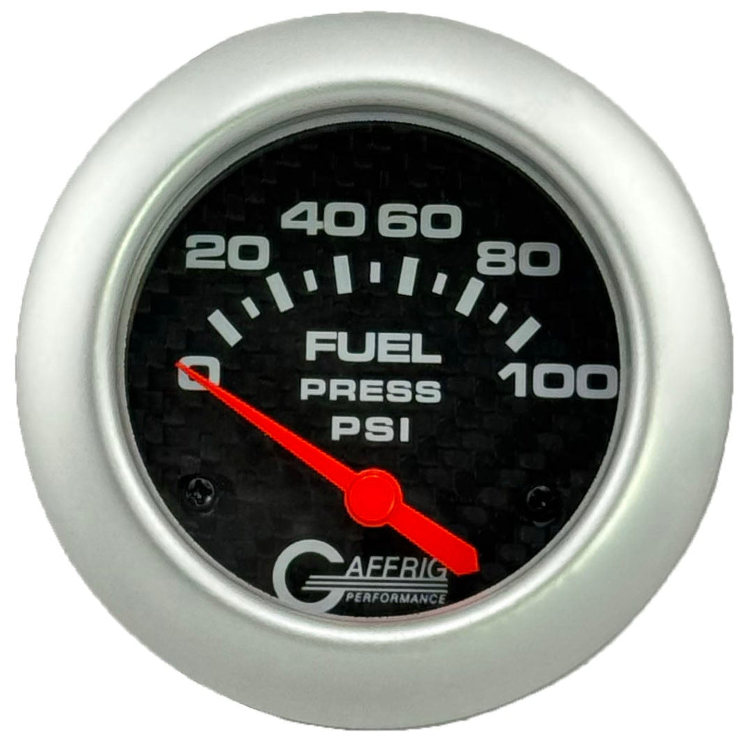 GAFFRIG PART #12008 2 5/8 INCH ELECTRIC FUEL PRESSURE GAUGE 0-100 PSI CARBON FIBER - INCLUDES SENDER
