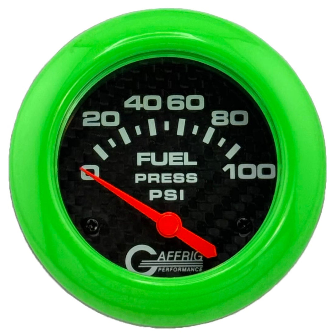 GAFFRIG PART #12008 2 5/8 INCH ELECTRIC FUEL PRESSURE GAUGE 0-100 PSI CARBON FIBER - INCLUDES SENDER