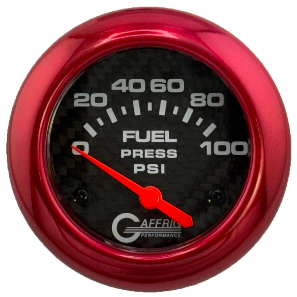 GAFFRIG PART #12008 2 5/8 INCH ELECTRIC FUEL PRESSURE GAUGE 0-100 PSI CARBON FIBER - INCLUDES SENDER