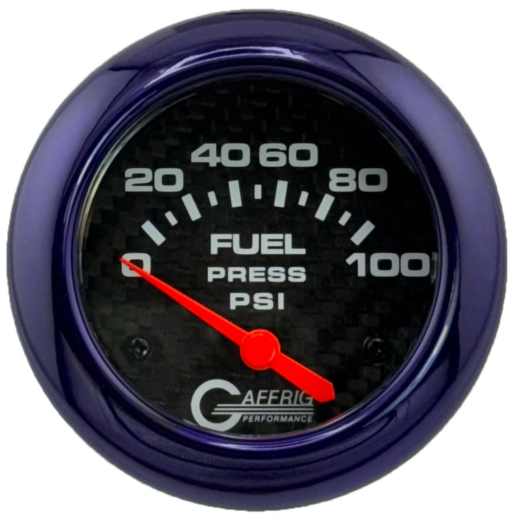 GAFFRIG PART #12008 2 5/8 INCH ELECTRIC FUEL PRESSURE GAUGE 0-100 PSI CARBON FIBER - INCLUDES SENDER