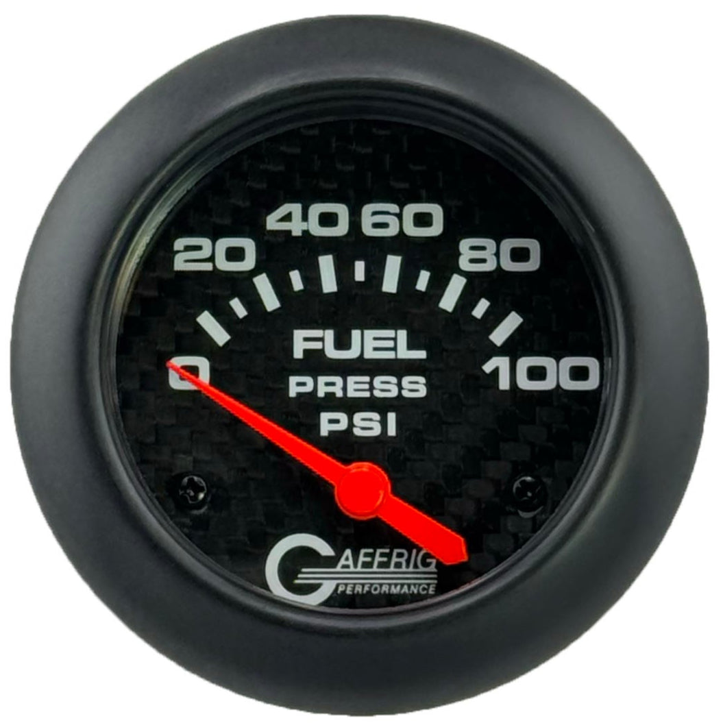 GAFFRIG PART #12008 2 5/8 INCH ELECTRIC FUEL PRESSURE GAUGE 0-100 PSI CARBON FIBER - INCLUDES SENDER