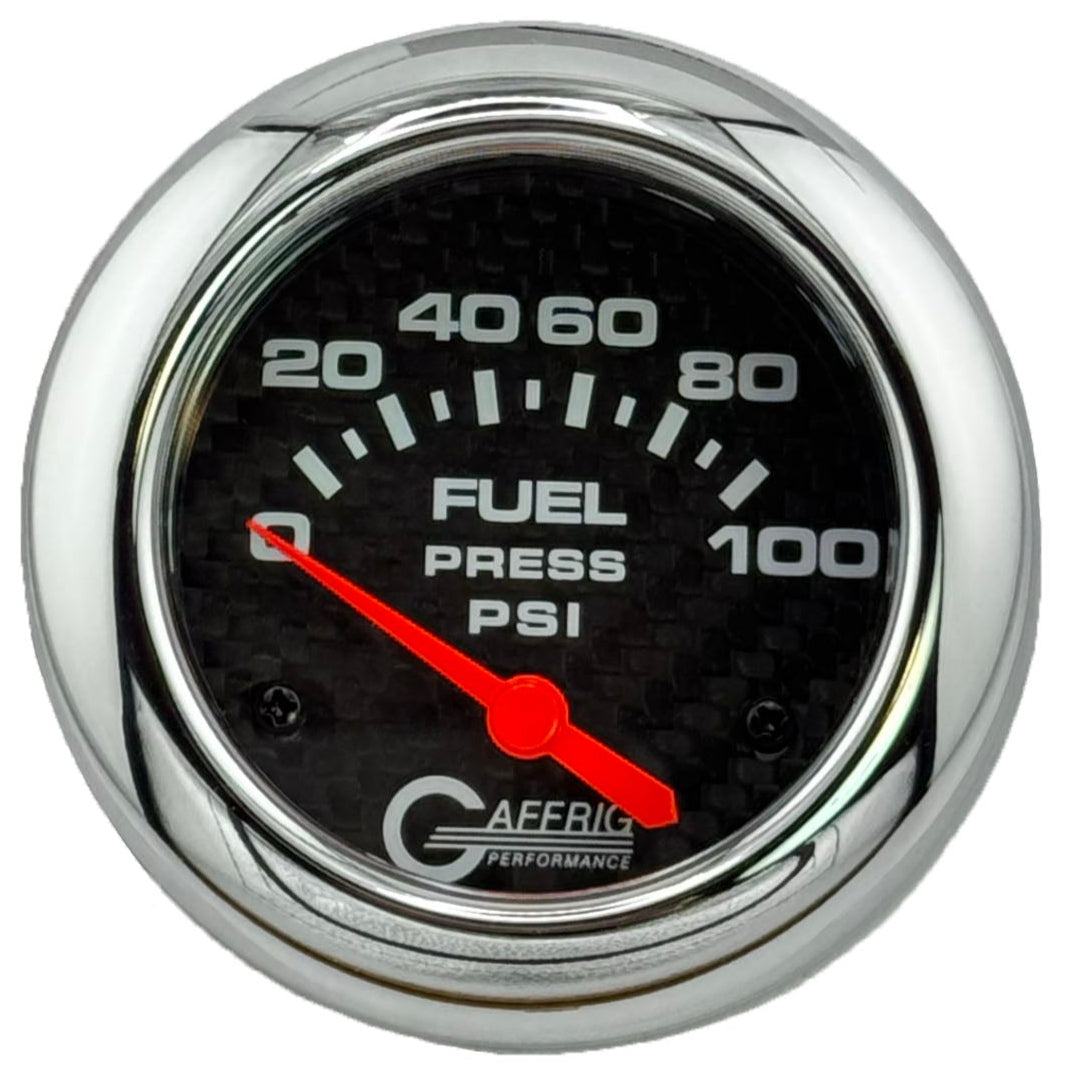 GAFFRIG PART #12008 2 5/8 INCH ELECTRIC FUEL PRESSURE GAUGE 0-100 PSI CARBON FIBER - INCLUDES SENDER