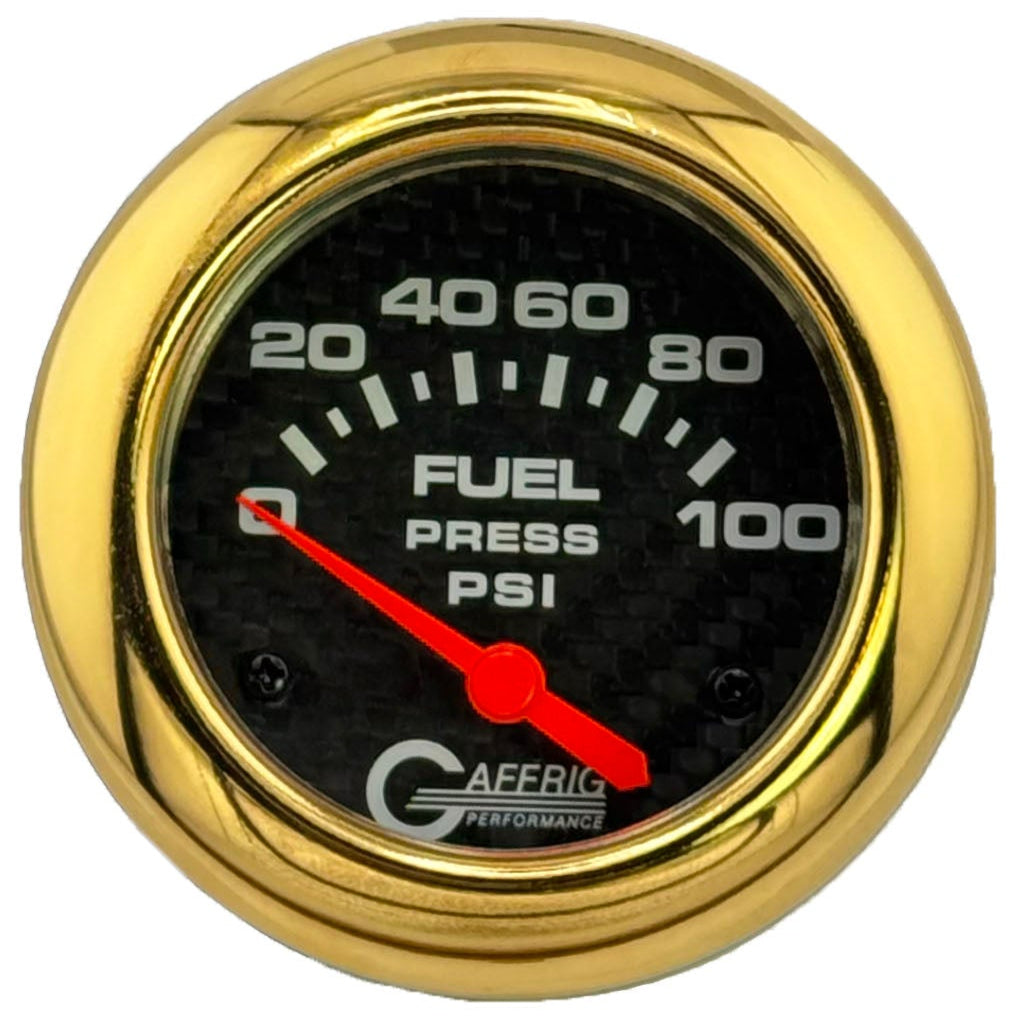 GAFFRIG PART #12008 2 5/8 INCH ELECTRIC FUEL PRESSURE GAUGE 0-100 PSI CARBON FIBER - INCLUDES SENDER