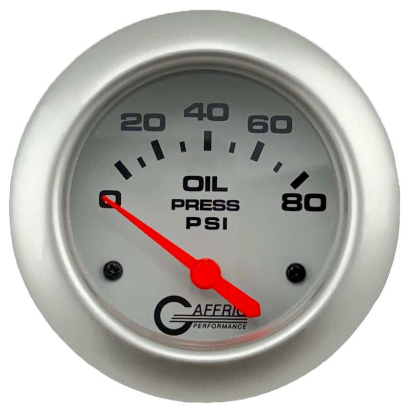 GAFFRIG PART #13001 2 5/8 INCH ELECTRIC OIL PRESSURE 0-80 PSI - INCLUDES SENDER WHITE