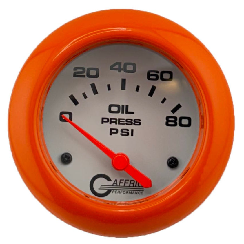 GAFFRIG PART #13001 2 5/8 INCH ELECTRIC OIL PRESSURE 0-80 PSI - INCLUDES SENDER WHITE