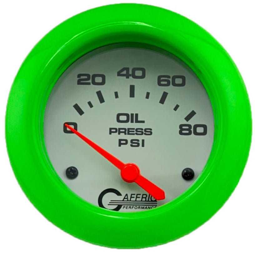 GAFFRIG PART #13001 2 5/8 INCH ELECTRIC OIL PRESSURE 0-80 PSI - INCLUDES SENDER WHITE